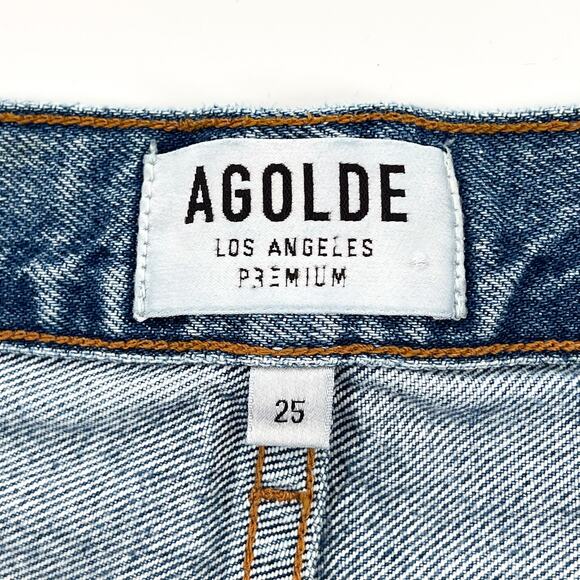 AGOLDE 90s Distressed Raw Hem Denim Shorts Women’s Size 25 Roundabout Wash - Picture 3 of 5